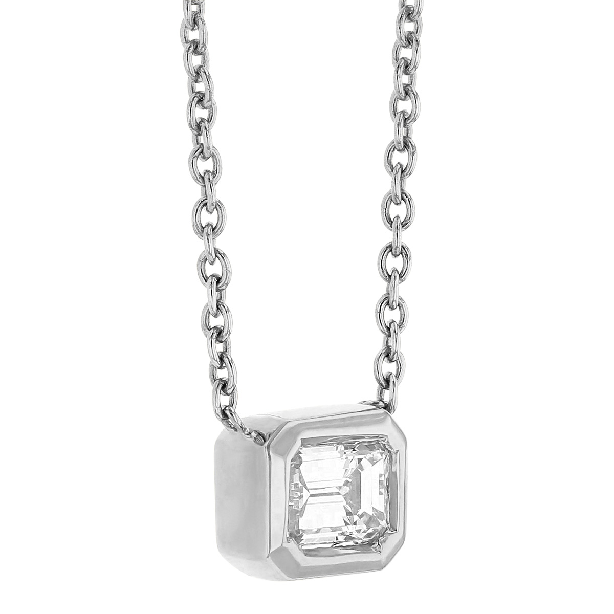 Roberto Coin Emerald Cut Diamond Bezel Set Solitaire Necklace in 18K Gold, 18