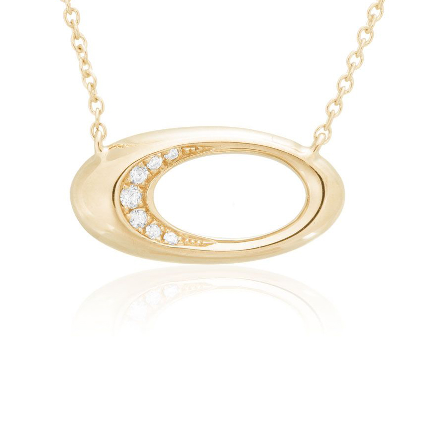 Diamond Small Horizontal Juniper Oval Necklace in Yellow Gold, 18