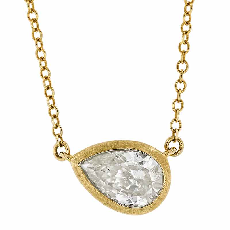 Pear Shaped East West Diamond Necklace in Satin Yellow Gold, 18