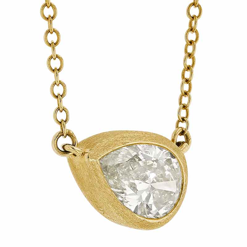 Pear Shaped East West Diamond Necklace in Satin Yellow Gold, 18