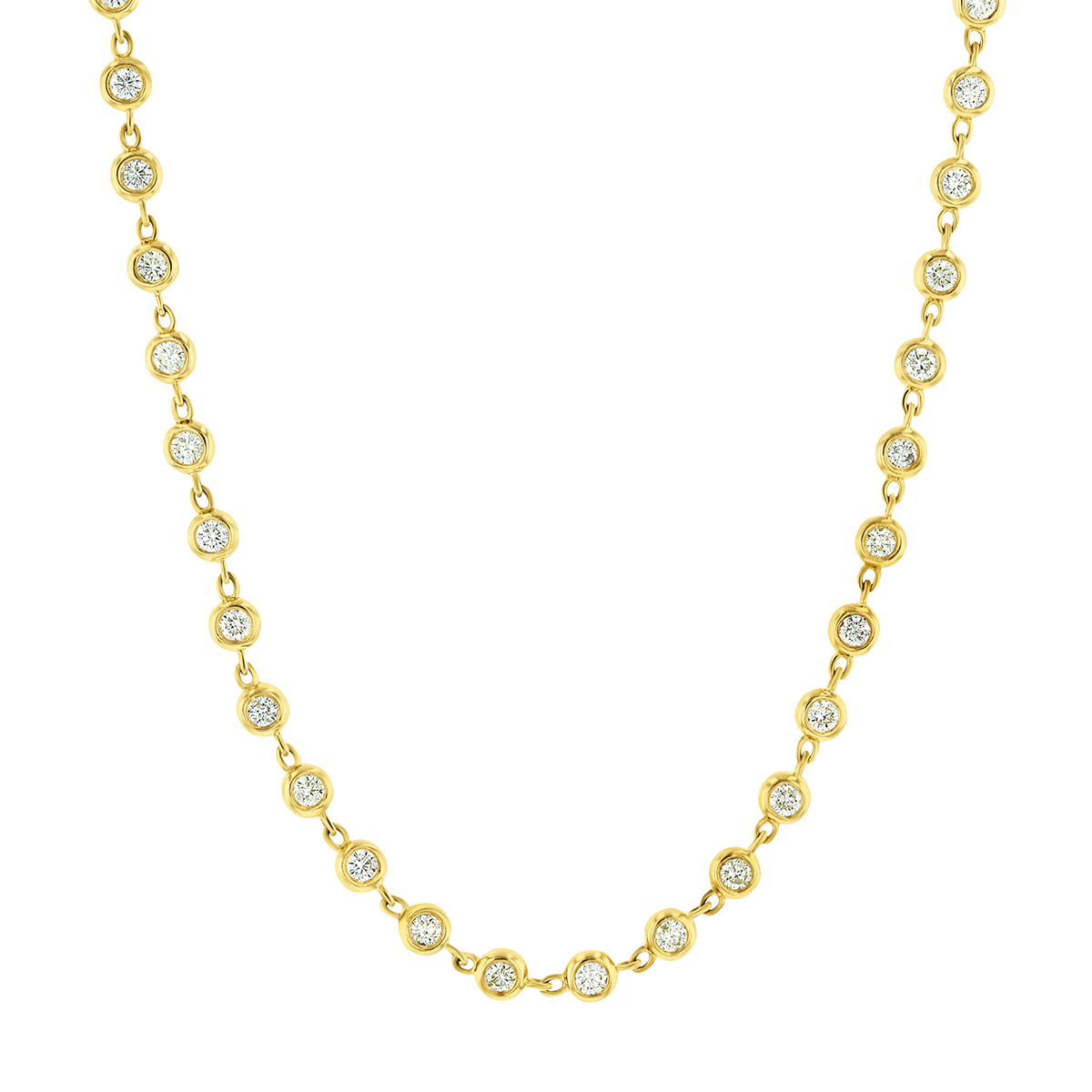 Diamond Bezel Set Strand Necklace in Yellow Gold, 28" Borsheims
