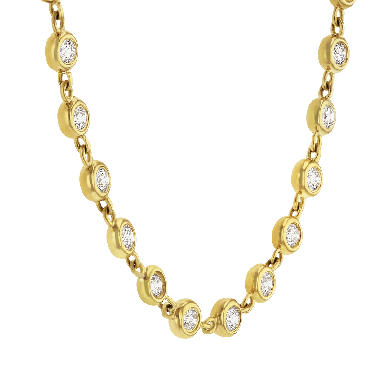 Diamond Bezel Set Strand Necklace in Yellow Gold, 28