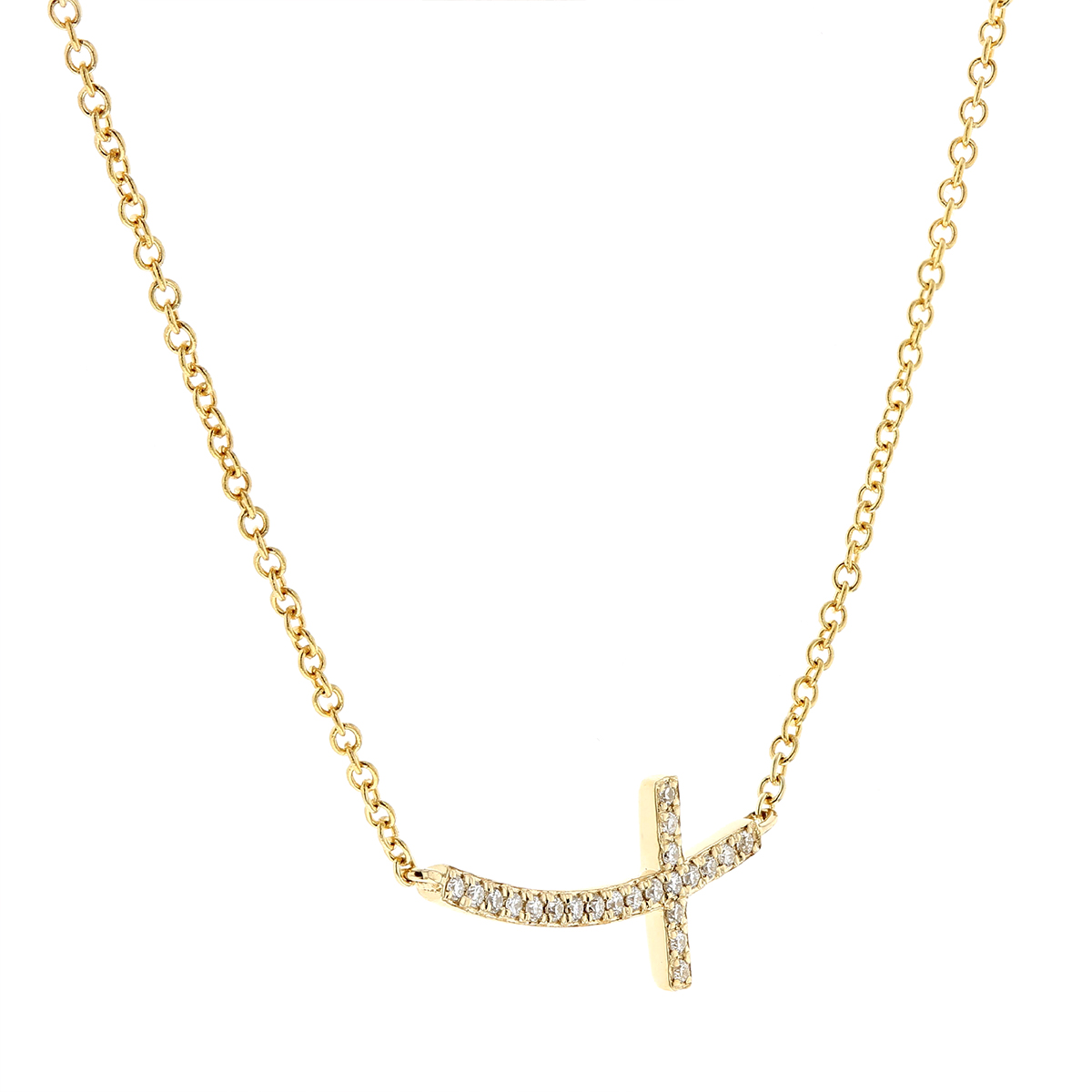 Diamond & Yellow Gold Cross Station Necklace, 18