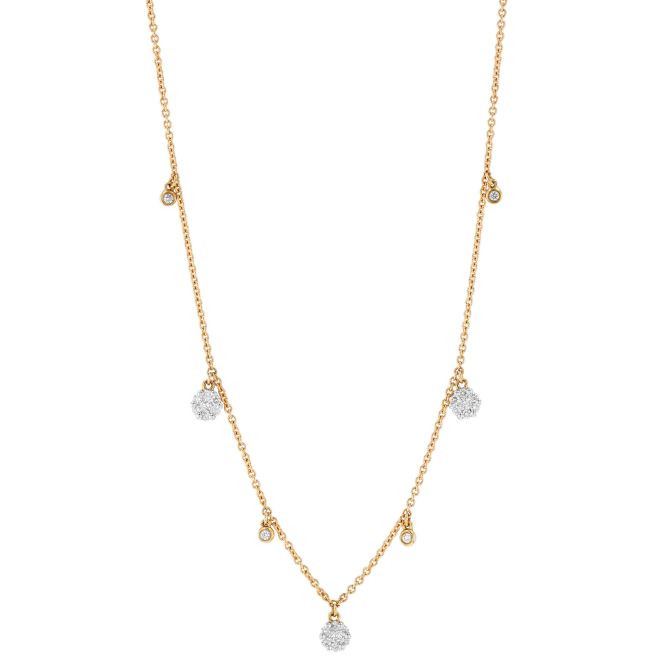 Diamond Cluster & Bezel Set Diamond Dangle Station Necklace in Yellow Gold, 17.5"