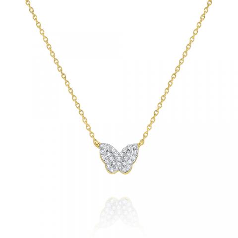 Diamond Butterfly Pendant in Yellow Gold, 18"
