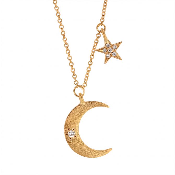 Marika 14K Yellow Gold Diamond Moon & Star Pendant, 18"
