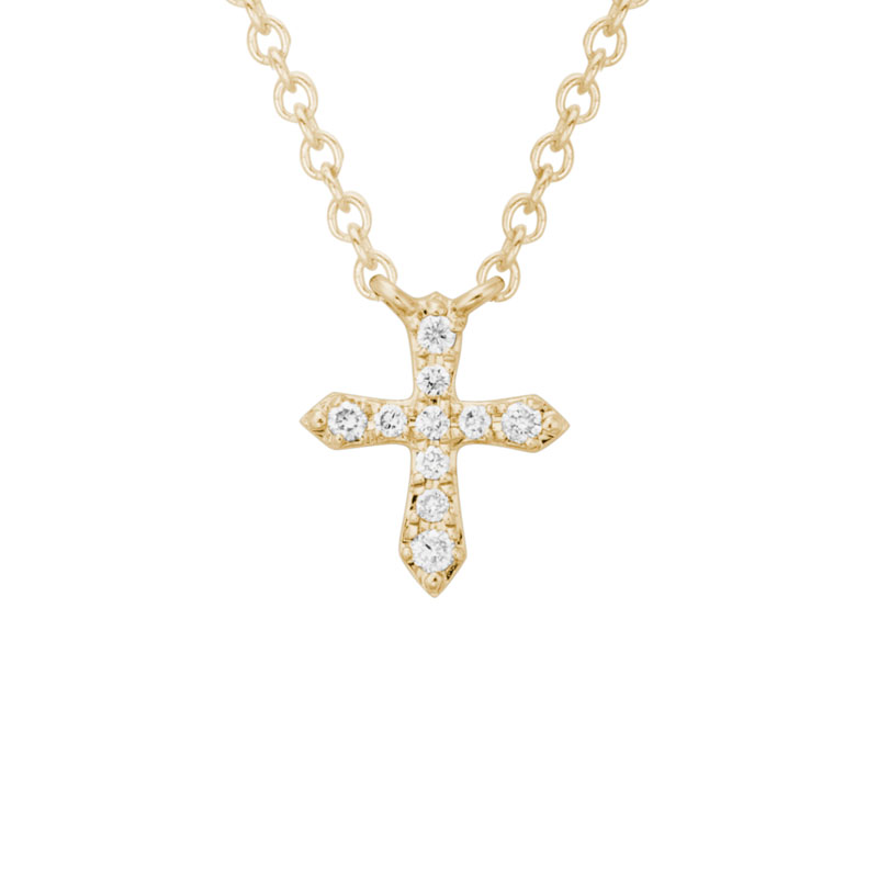 Diamond Small Pointed Cross Pendant in Yellow Gold, 18" Borsheims