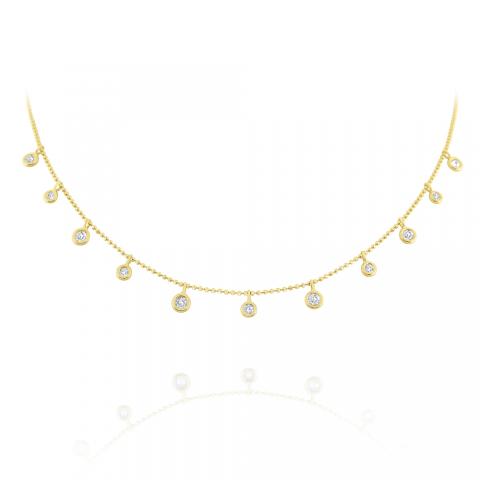 Diamond Dew Drop Bezel Set Fringe Necklace in Yellow Gold