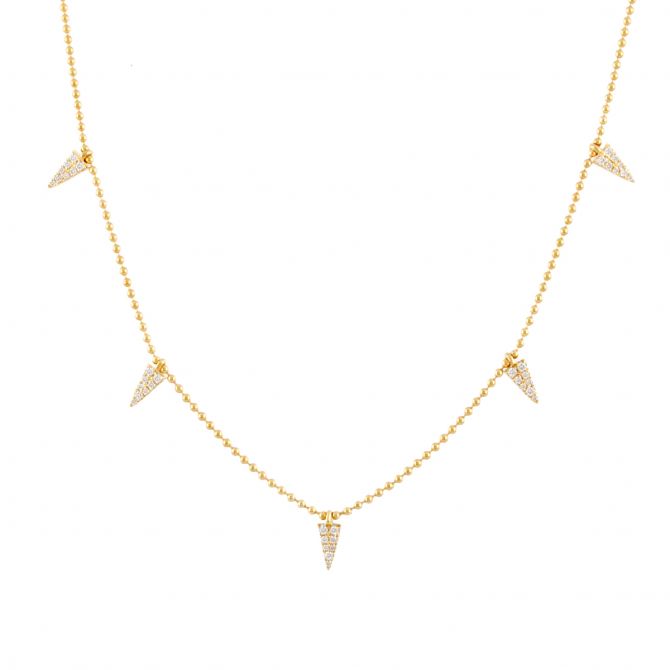 Doves Diamond Spike Station Necklace in Yellow Gold with Ball Chain, 18"