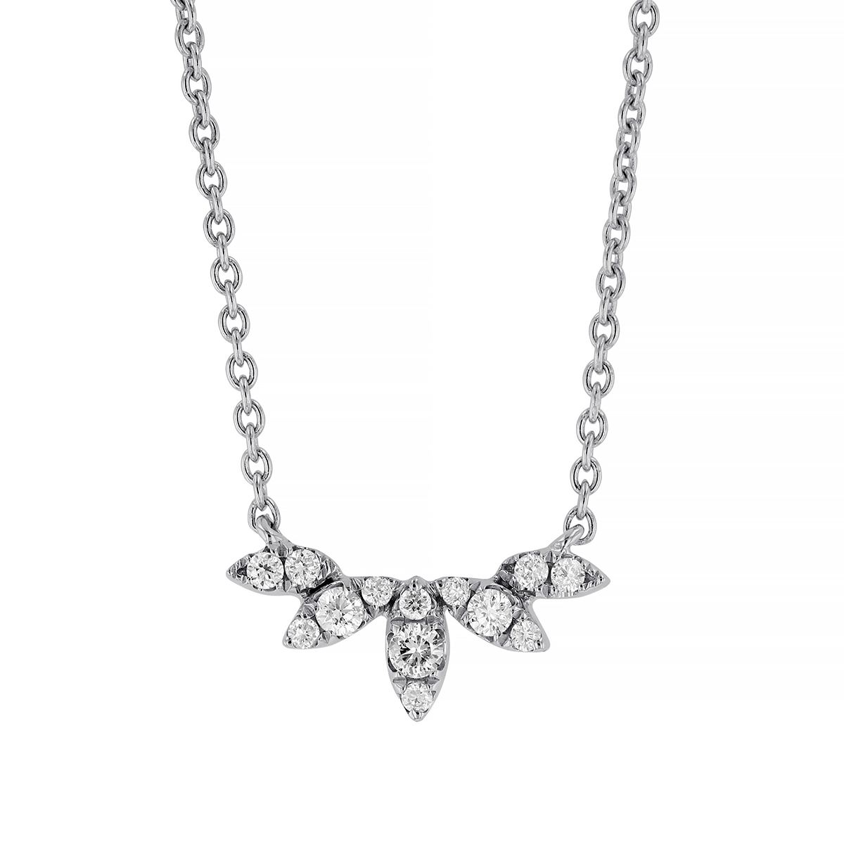 Diamond Marquise Shaped Spike Necklace in White Gold, 18