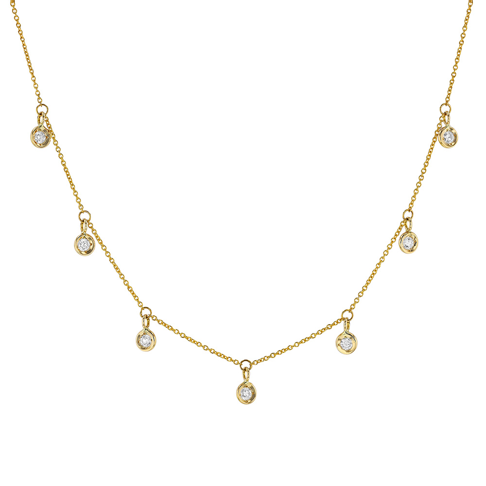 Roberto Coin Diamonds by the Inch 7 Diamond Drop Necklace in Yellow Gold, 18