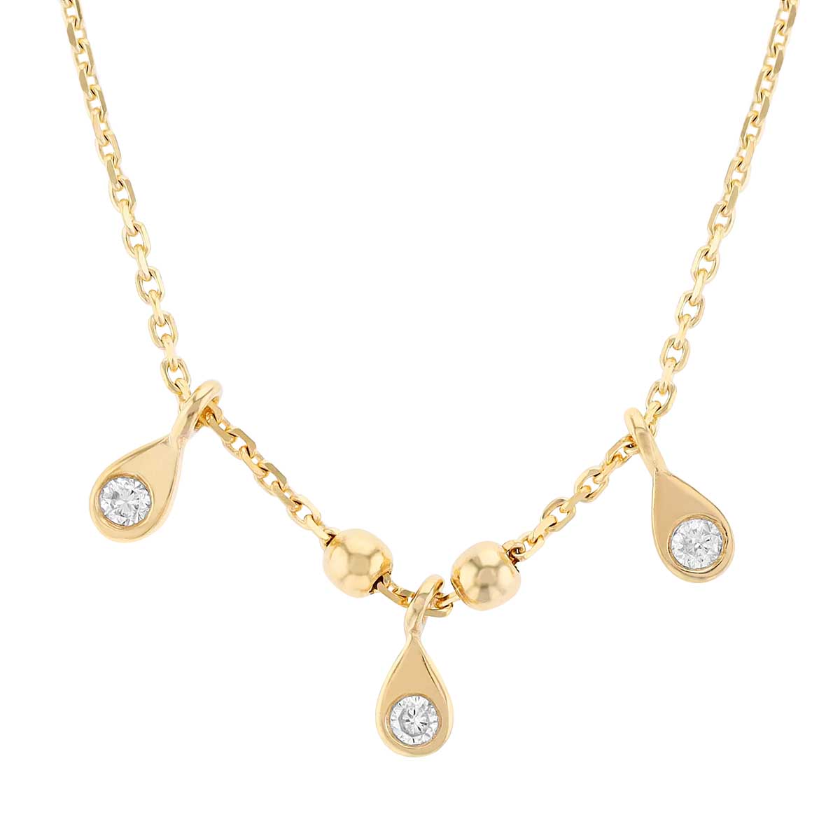 Diamond Teardrop Trio Necklace in Yellow Gold, 18