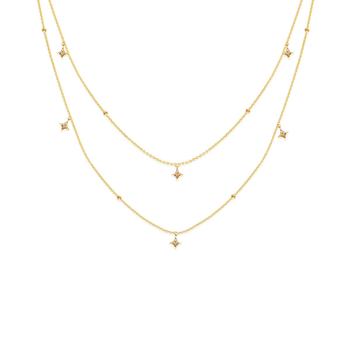 Diamond Star Double Row Dangle Necklace in Yellow Gold, 22" Borsheims