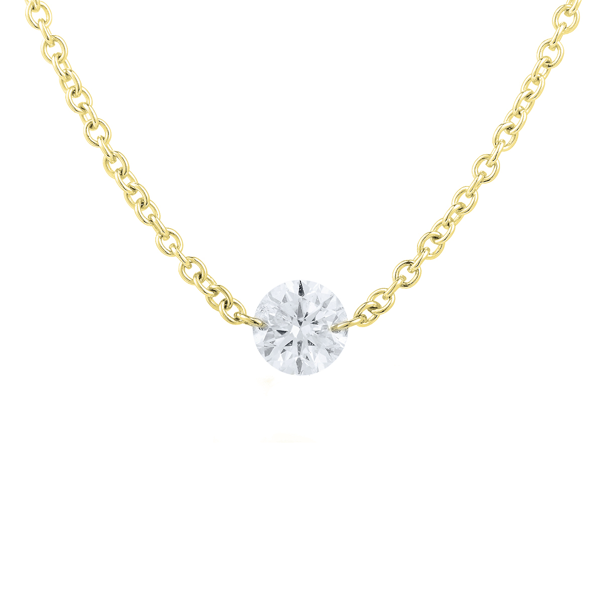 Aresa Diamond Drop Solo Necklace in Yellow Gold, .75 ct