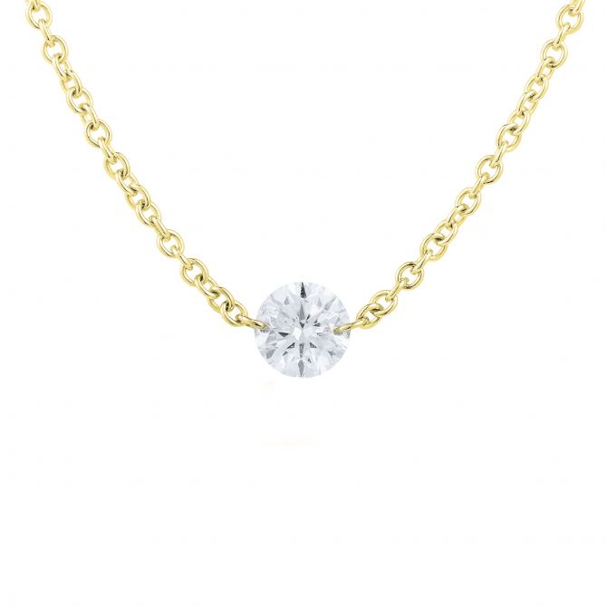 Aresa Diamond Drop Solo Necklace in Yellow Gold, .75 ct