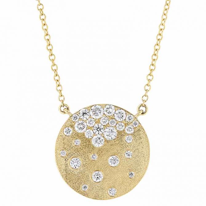 Diamond Scatter Inlay Disc Necklace in Satin Yellow Gold, 18"