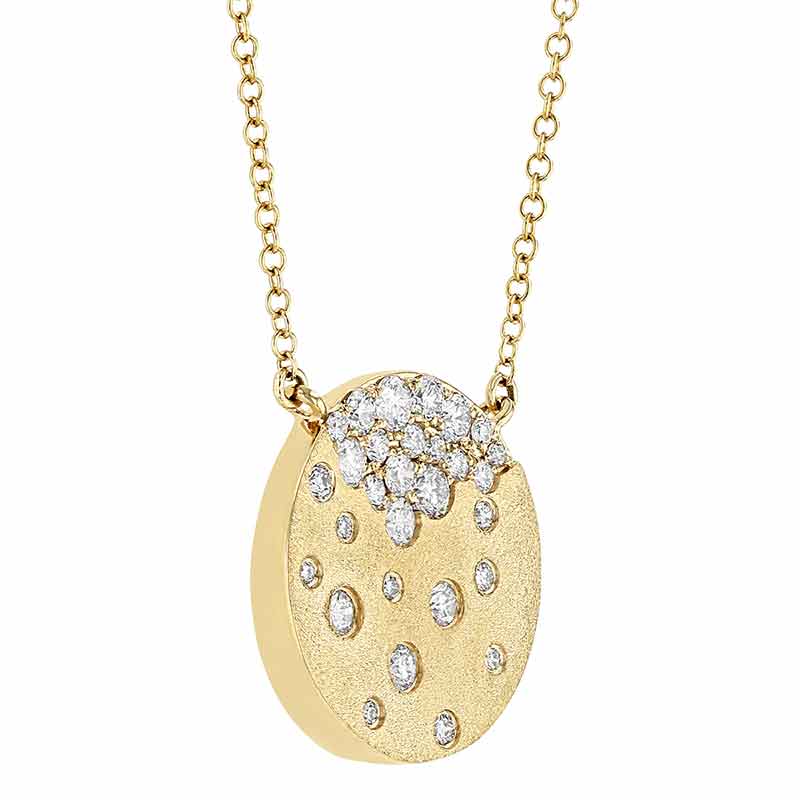 Diamond Scatter Inlay Disc Necklace in Satin Yellow Gold, 18