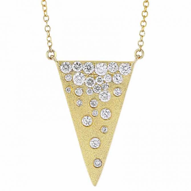 Diamond Scatter Inlay Spike Necklace in Satin Yellow Gold 18