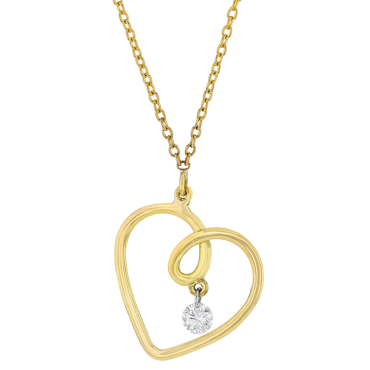 Aresa Dancing Diamond Heart Pendant in Yellow Gold, 18