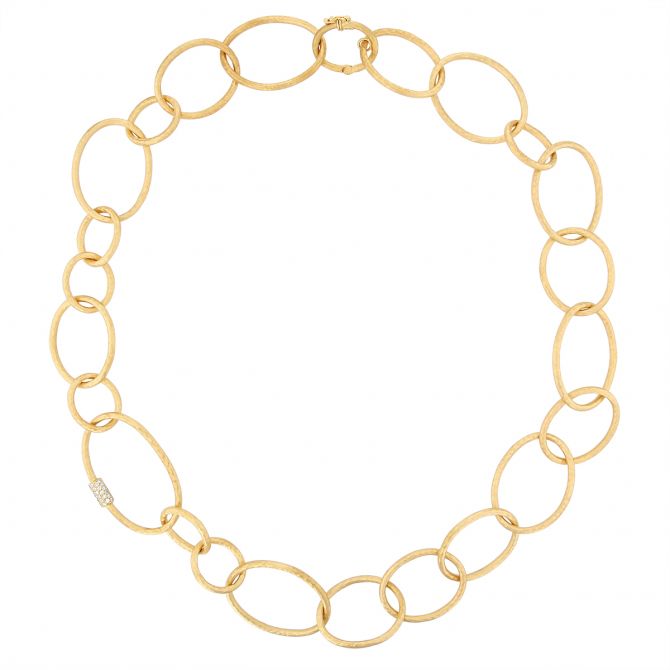 Marika Yellow Gold Oval & Circle Link Necklace with Diamond Station, 22.5"
