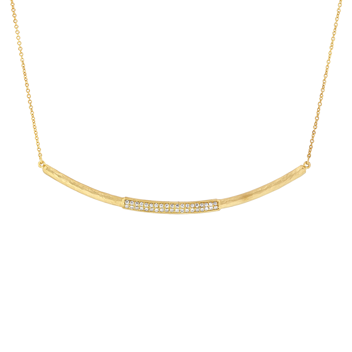 Marika Yellow Gold Curved Bar Necklace with Diamond Pavé Center, 18