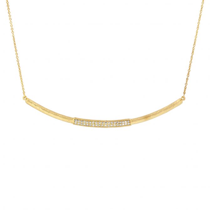 Marika Yellow Gold Curved Bar Necklace with Diamond Pavé Center, 18"