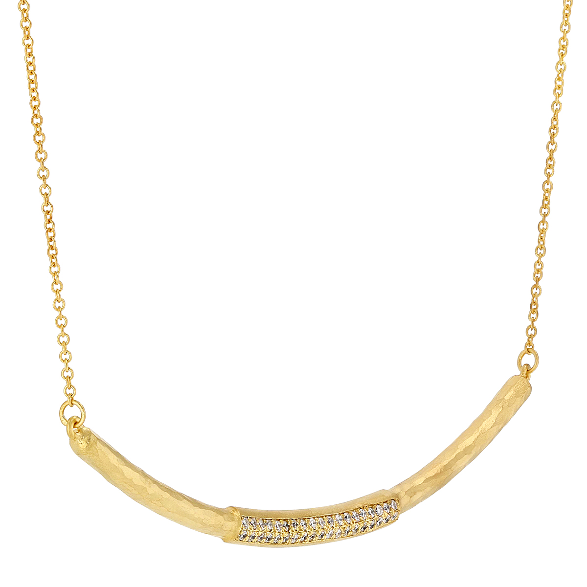 Marika Yellow Gold Curved Bar Necklace with Diamond Pavé Center, 18