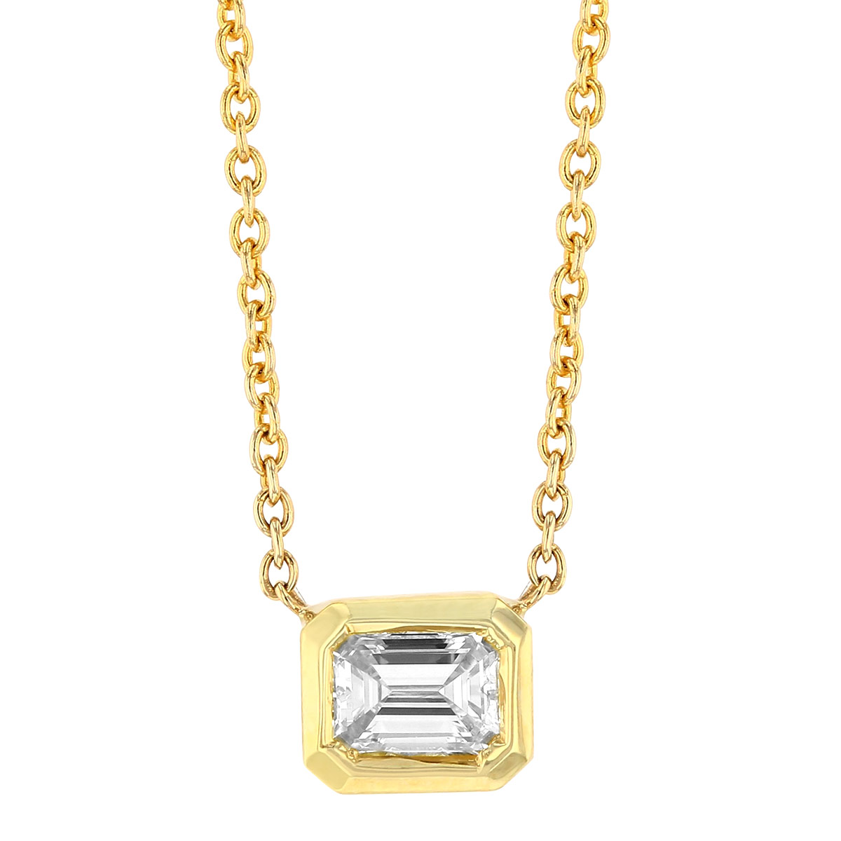 Roberto Coin Emerald Cut Diamond Bezel Set Solitaire Necklace in 18K Gold, 18