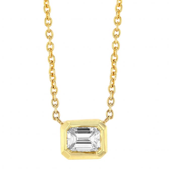 Roberto Coin Emerald Cut Diamond Bezel Set Solitaire Necklace in 18K Gold, 18"