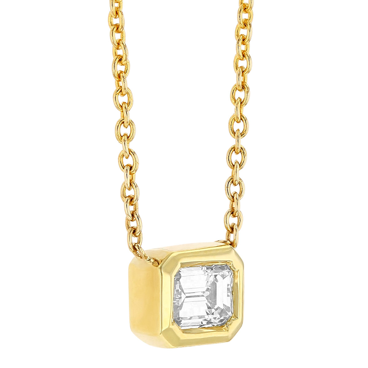 Roberto Coin Emerald Cut Diamond Bezel Set Solitaire Necklace in 18K Gold, 18