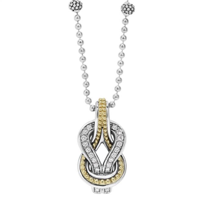 LAGOS Sterling Silver & 18K Yellow Gold Diamond Newport Knot Pendant, 18"