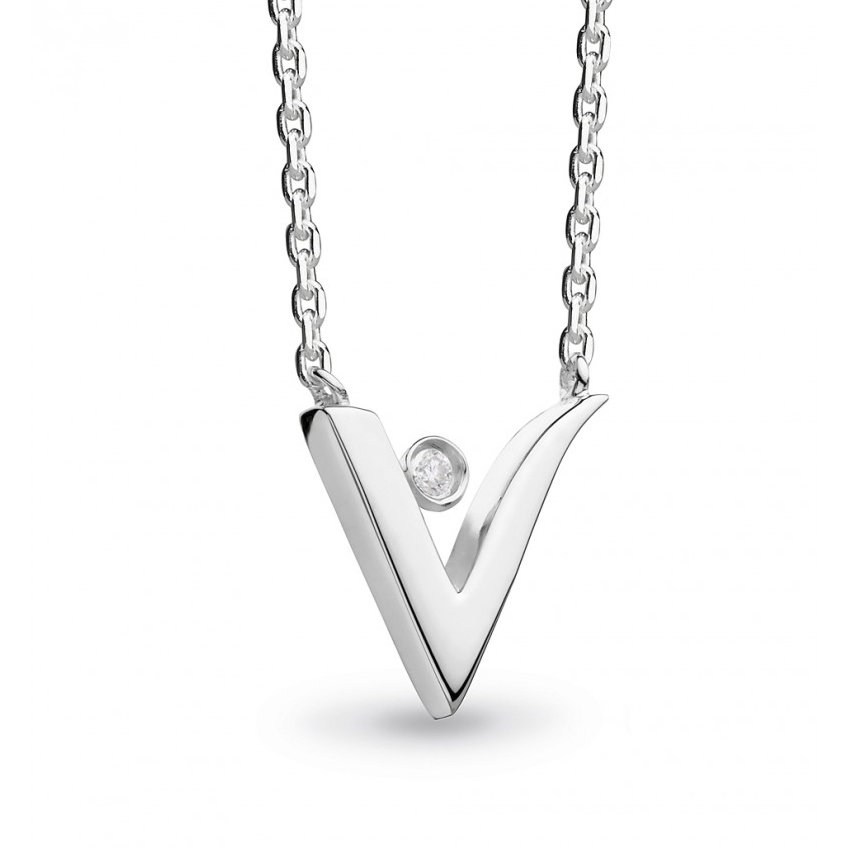 Sterling Silver Round Diamond Initial V Necklace Borsheims