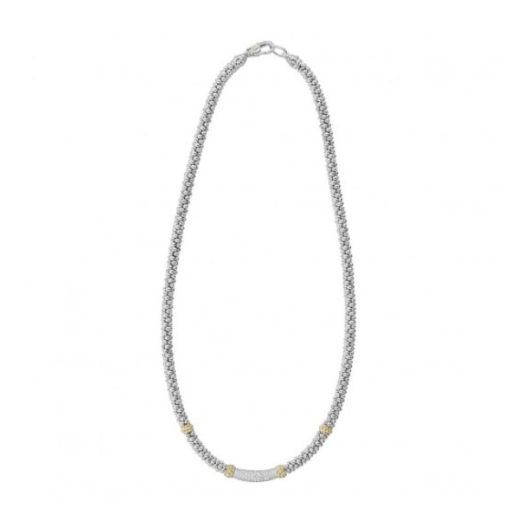LAGOS 18K Yellow Gold & Sterling Silver Diamond Lux Caviar Bar Necklace, 16