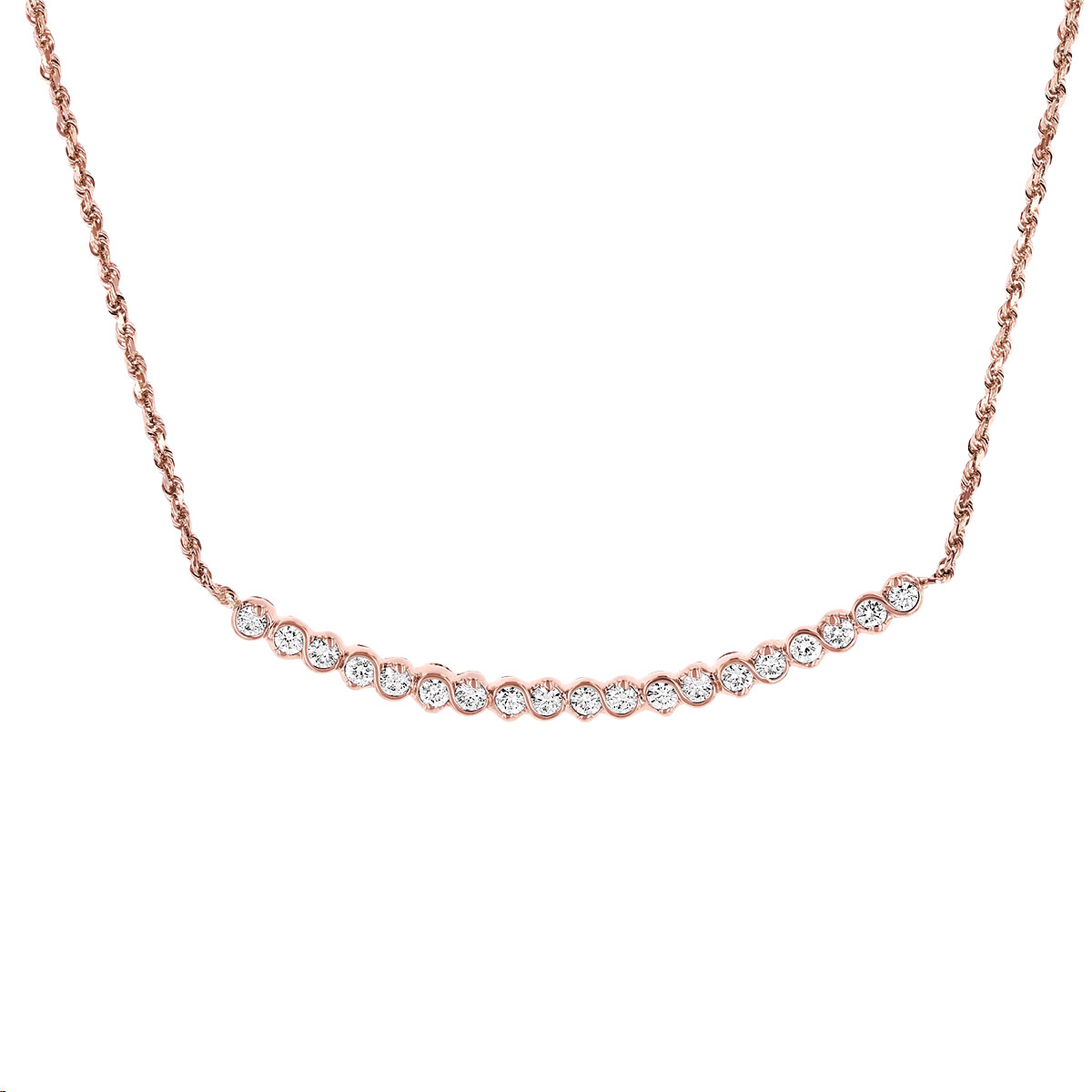 Diamond Bezel Set Curved Bar Necklace in Rose Gold