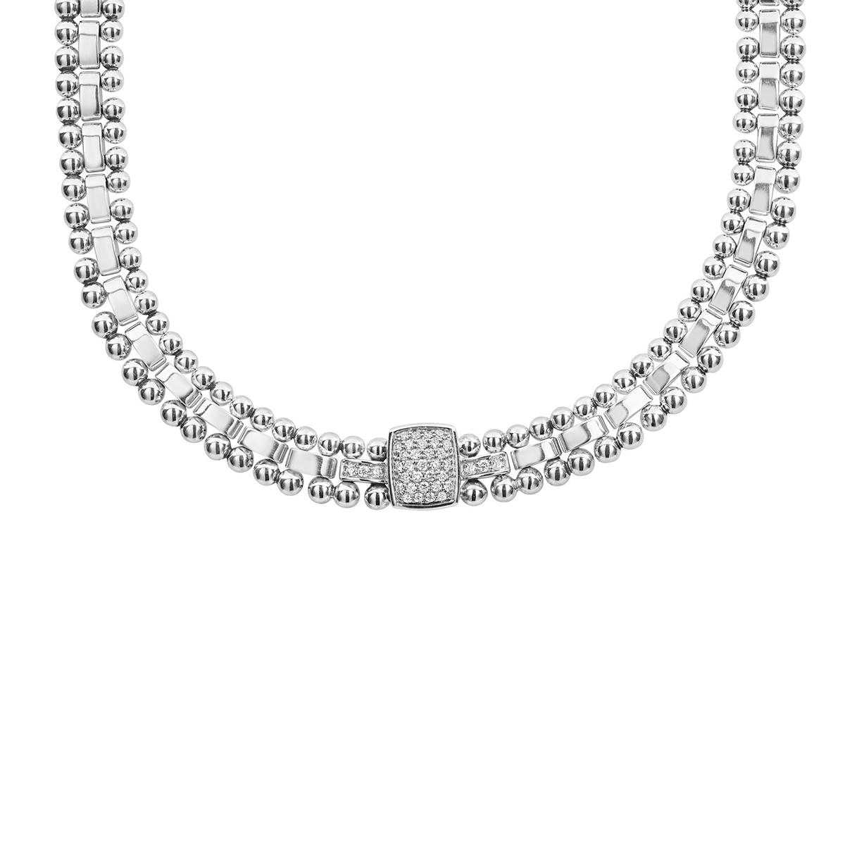 LAGOS Sterling Silver Diamond Caviar Spark Collar Necklace