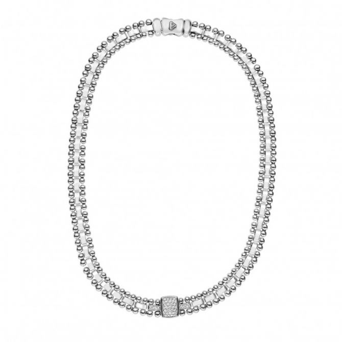 LAGOS Sterling Silver Diamond Caviar Spark Collar Necklace