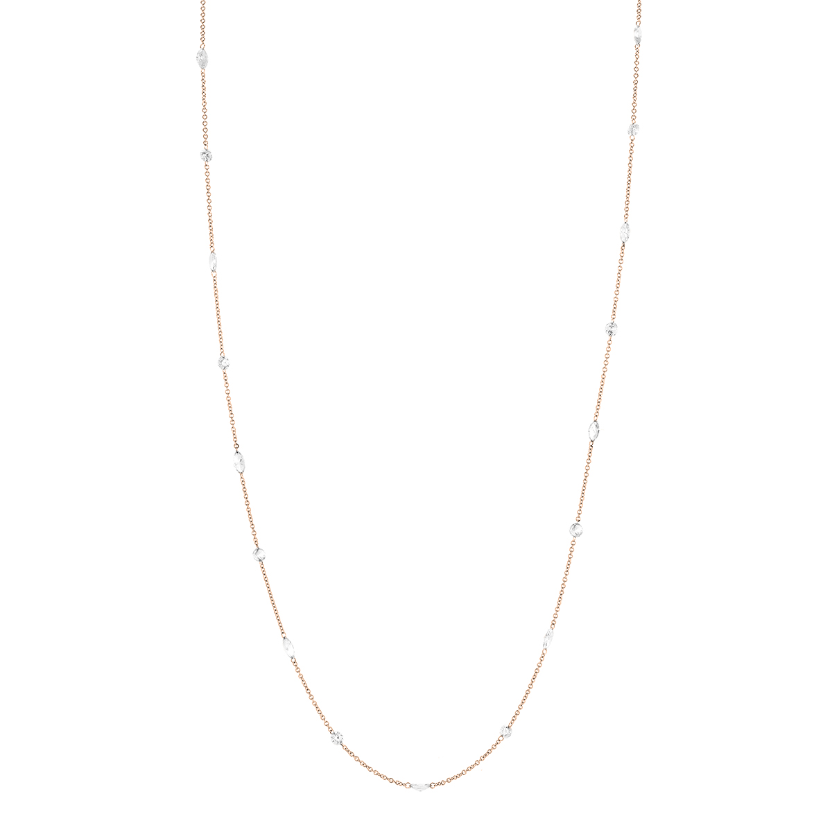 Aresa Multi Shape Diamond Orbit Station Necklace in Rose Gold, 26