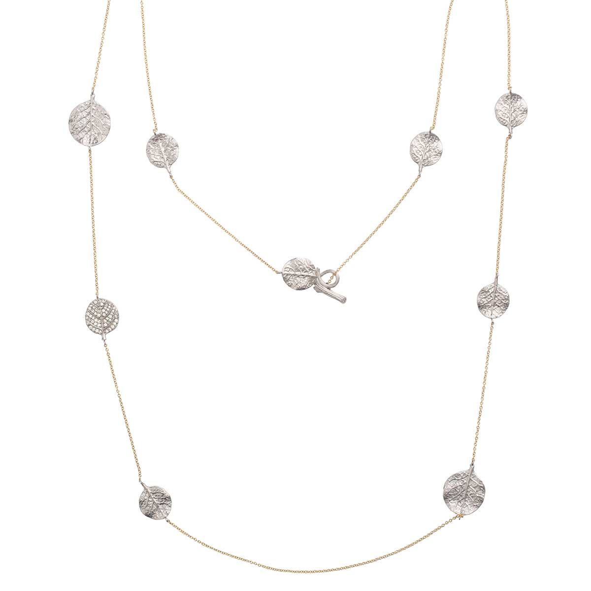 Michael Aram 18K Yellow Gold & Sterling Silver Diamond Botanical Leaf Station Necklace, 36