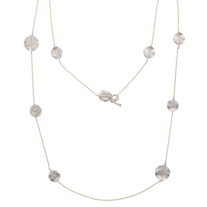 Michael Aram 18K Yellow Gold & Sterling Silver Diamond Botanical Leaf Station Necklace, 36"