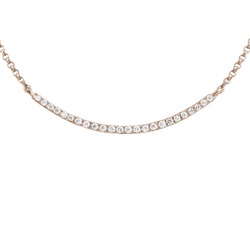Diamond Curved Bar Collar Necklace in Rose Gold, 18