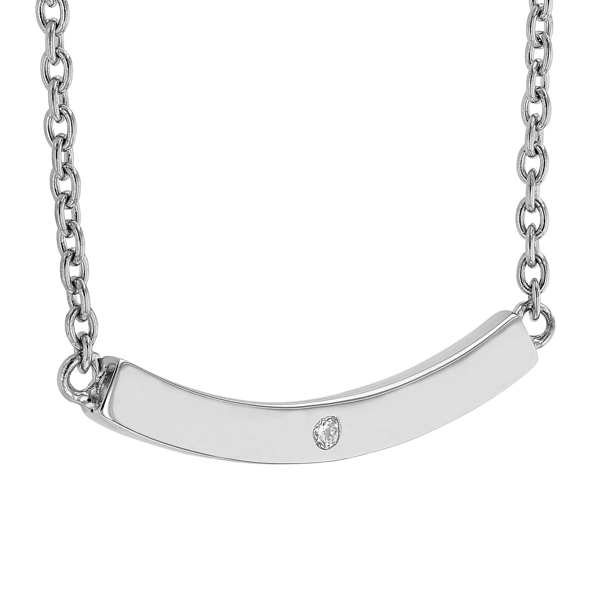 Sterling Silver Curved Bar Necklace with Diamond Inlay, 18