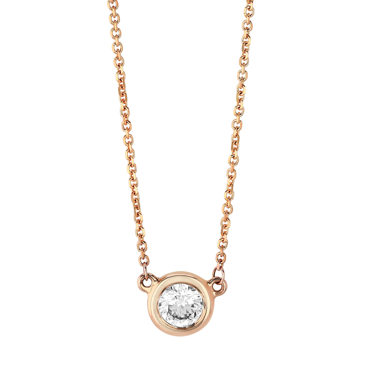 Diamond Bezel Set Single Station Necklace in Rose Gold, 18