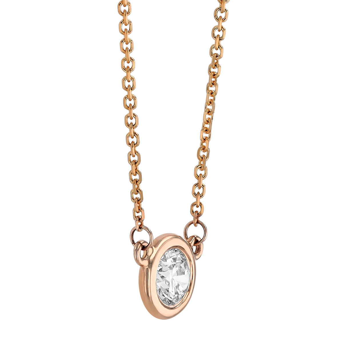 Diamond Bezel Set Single Station Necklace in Rose Gold, 18