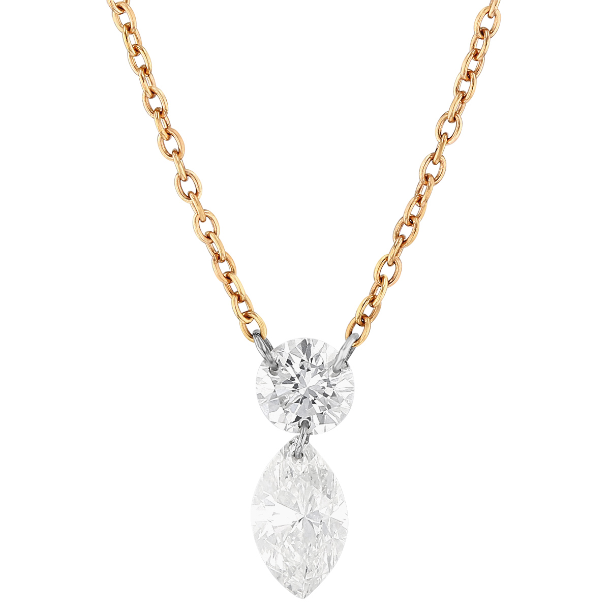 Aresa Marquise & Round Diamond Drop Pendant in Rose Gold 18