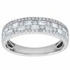 Baguette & Round Diamond Mosaic 4 Row Ring in White Gold