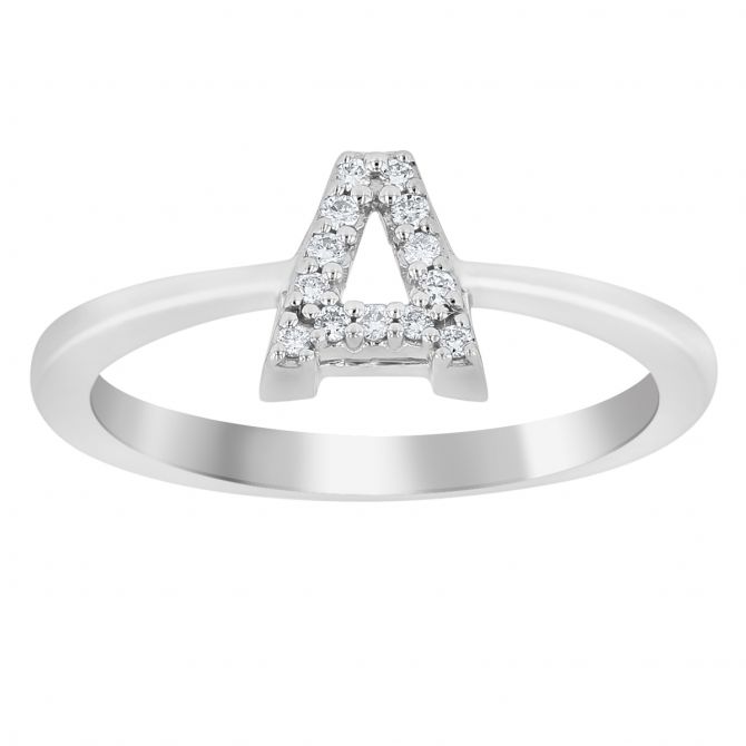 Roberto Coin Diamond Initial Ring "A" in 18K White Gold