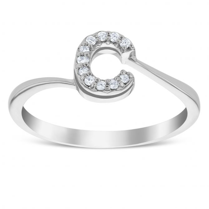 Roberto Coin Diamond Initial Ring "C" in 18K White Gold