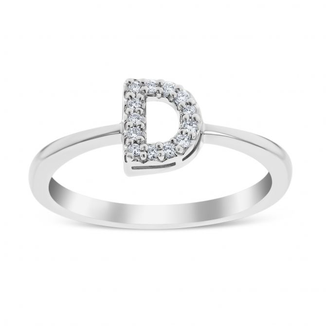 Roberto Coin Diamond Initial Ring "D" in 18K White Gold