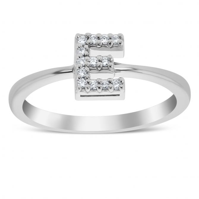 Roberto Coin Diamond Initial Ring "E" in 18K White Gold