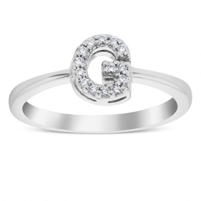 Roberto Coin Diamond Initial Ring "G" in 18K White Gold